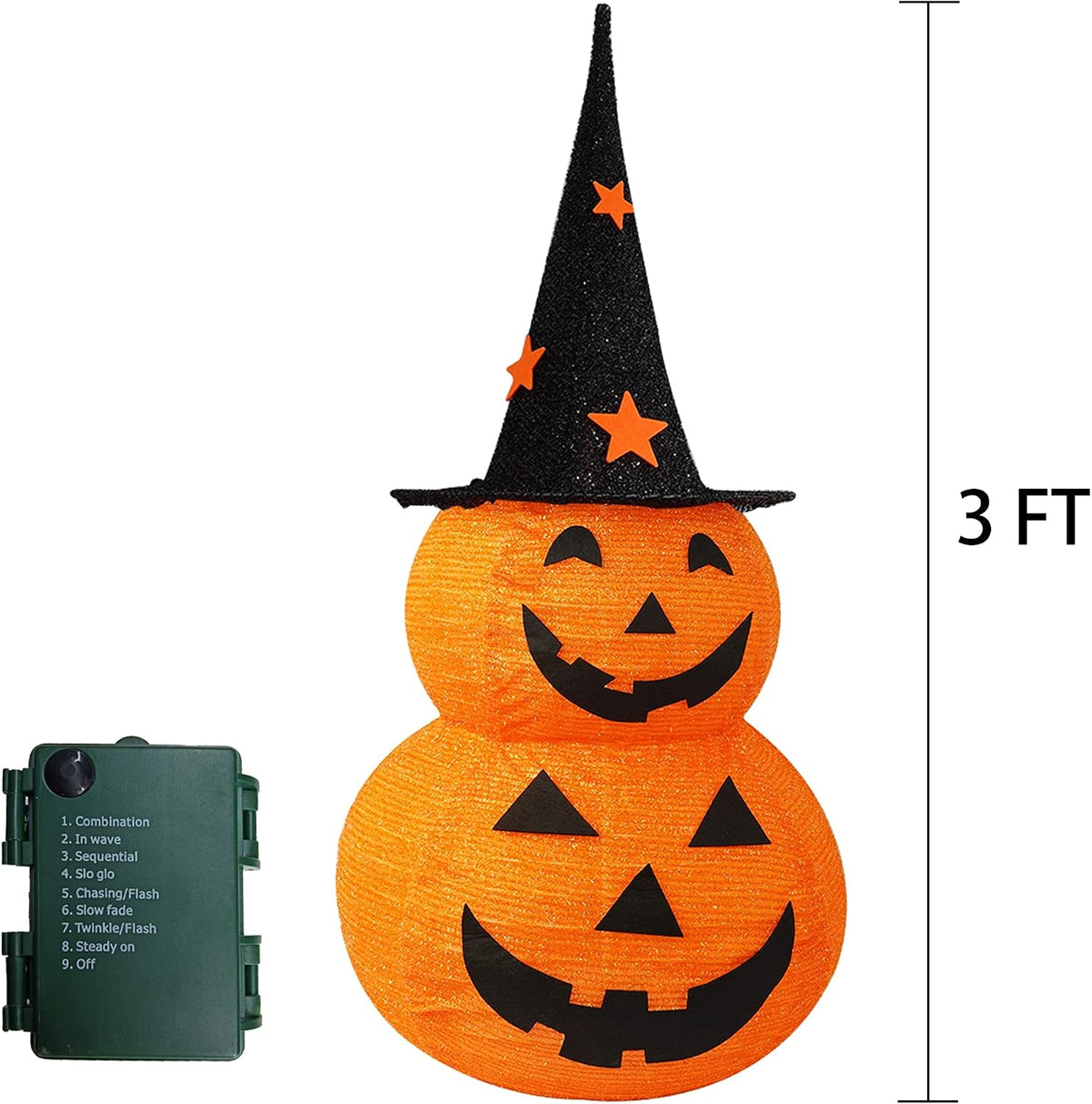 Halloween Decorations, 3 FT Pop Up Collapsible Pumpkin, Pre-Lit 50 LED Lighte...