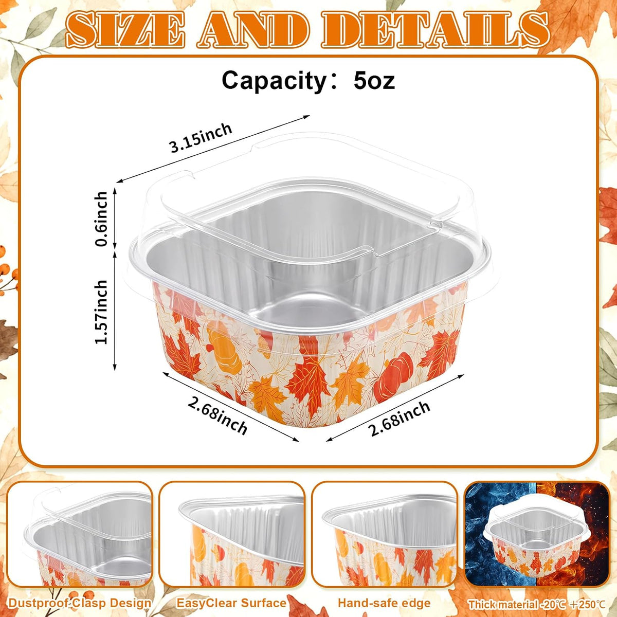 Potchen 100 Pack 5 oz Fall Mini Cake Pans with Lids, Pumpkin Maple Leaf