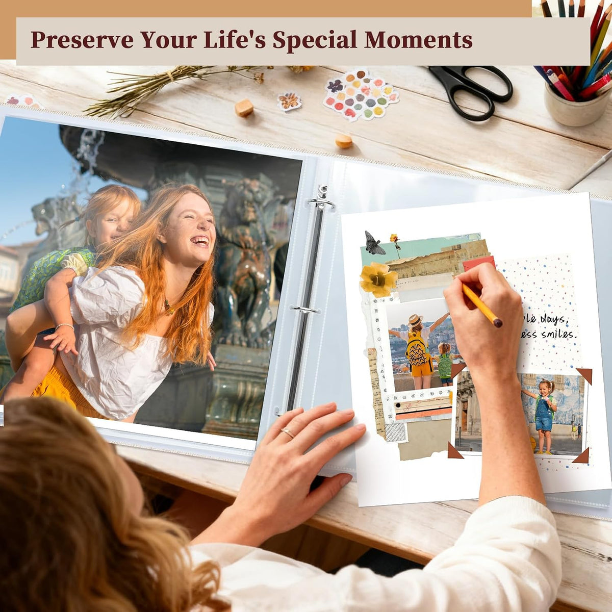 12x12 Inch Large Scrapbooks Photo Album, 3 Ring Binder, Beige