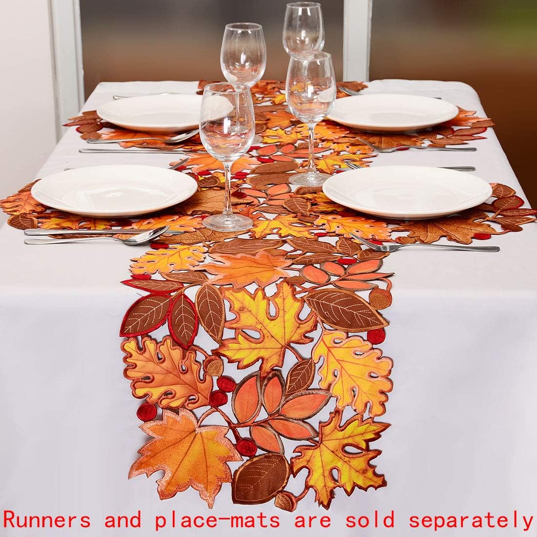 Simhomsen Embroidered Fall Leaves Table Runner for Thanksgiving, Autumn Harve...