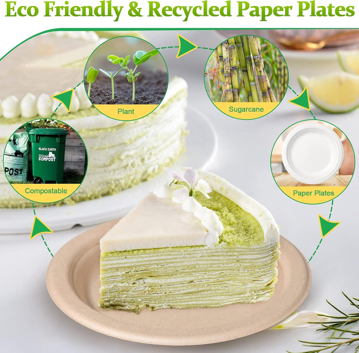300 Pack 6 inch Paper Plates, Small Paper Plates Bulk, Brown