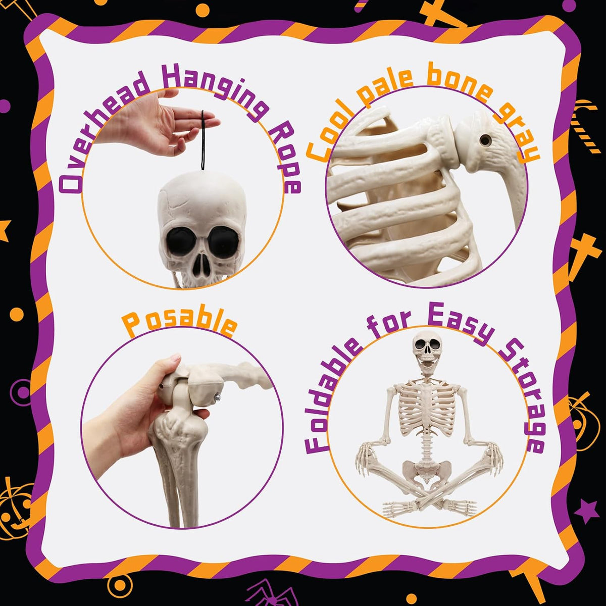 5.75ft Life Size Giant Halloween Skeleton, 69" Posable Full Body Skeleto...