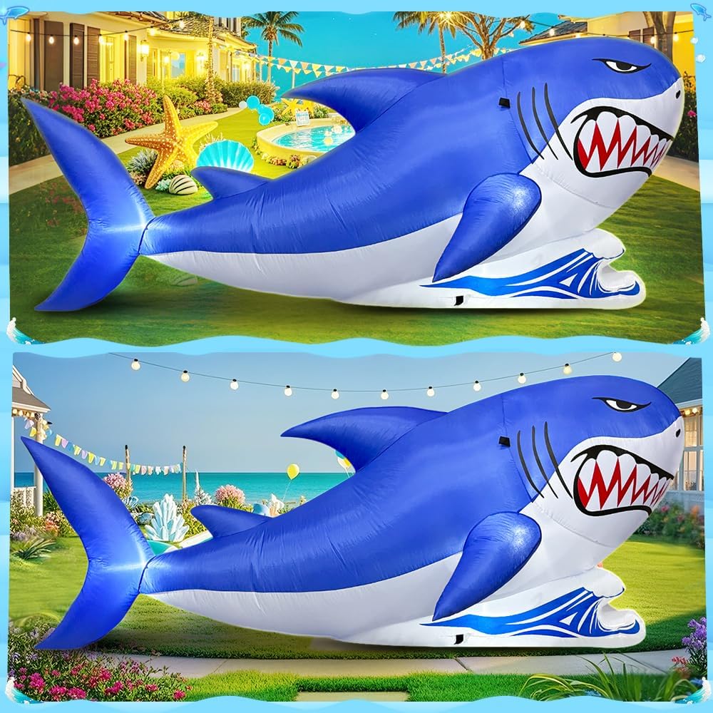 7 FT Shark Inflatable Decoration, Spring Inflatable Blow Up Animal Decoration...