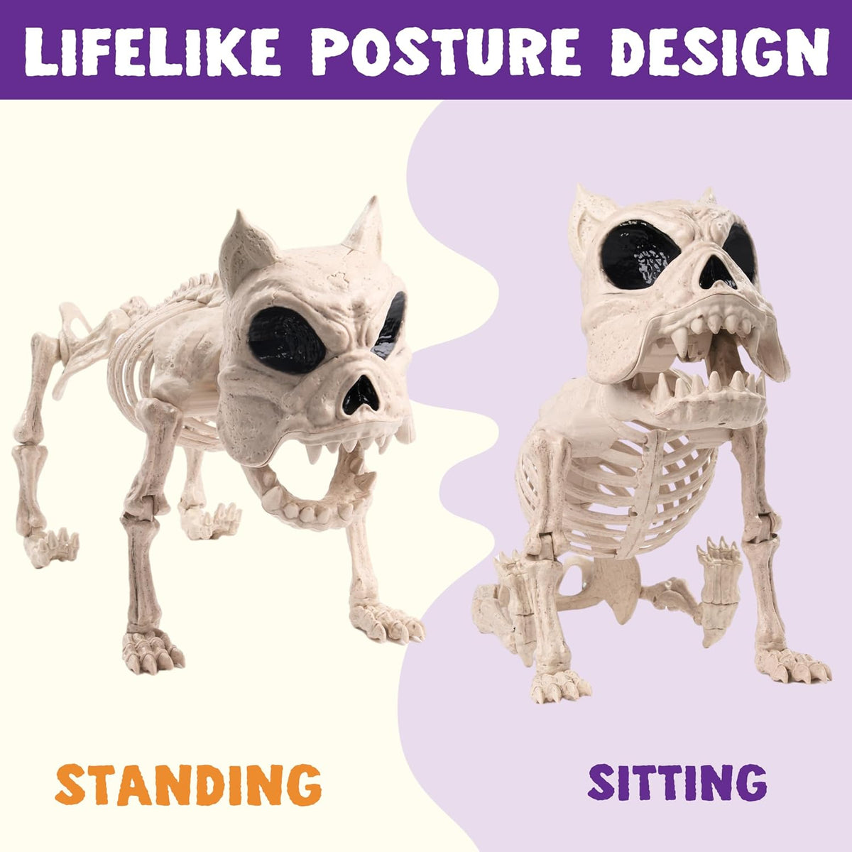 JOYIN 2 PCS 16" Poseable Dog Skeleton Halloween Decoration Animal Puppy ...