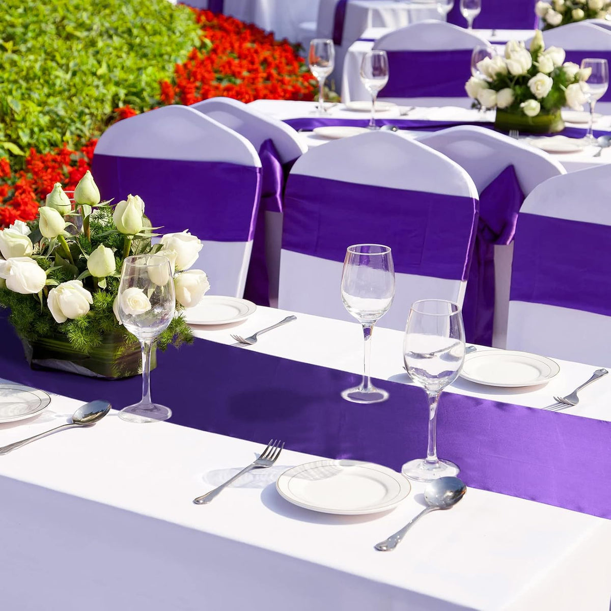 Bencailor 24 Pcs Purple Satin Table Runners Bulk, 12 x 108 Inch