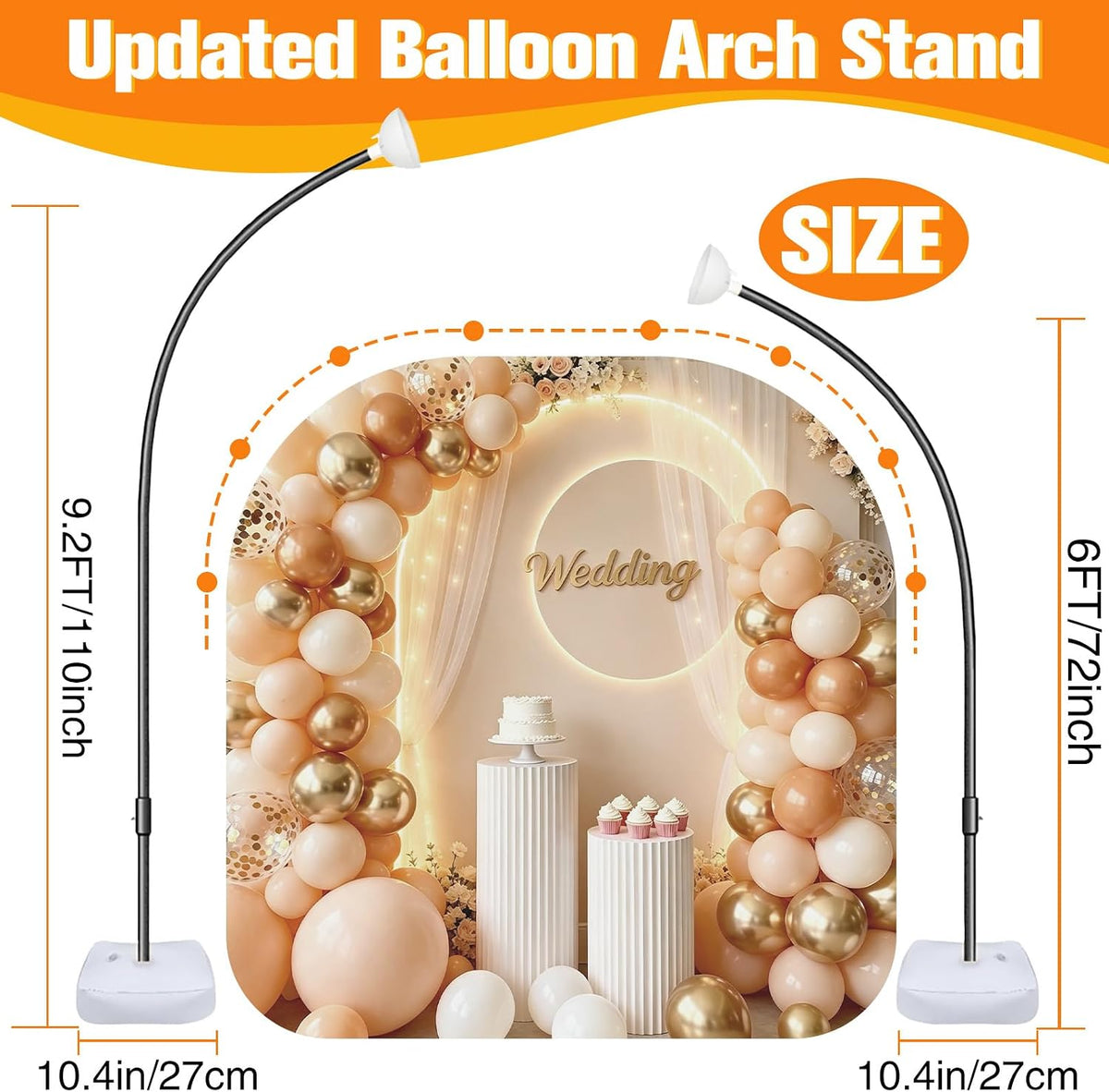 Balloon Arch Stand for Party Decoration 9.2FT & 6FT - Black