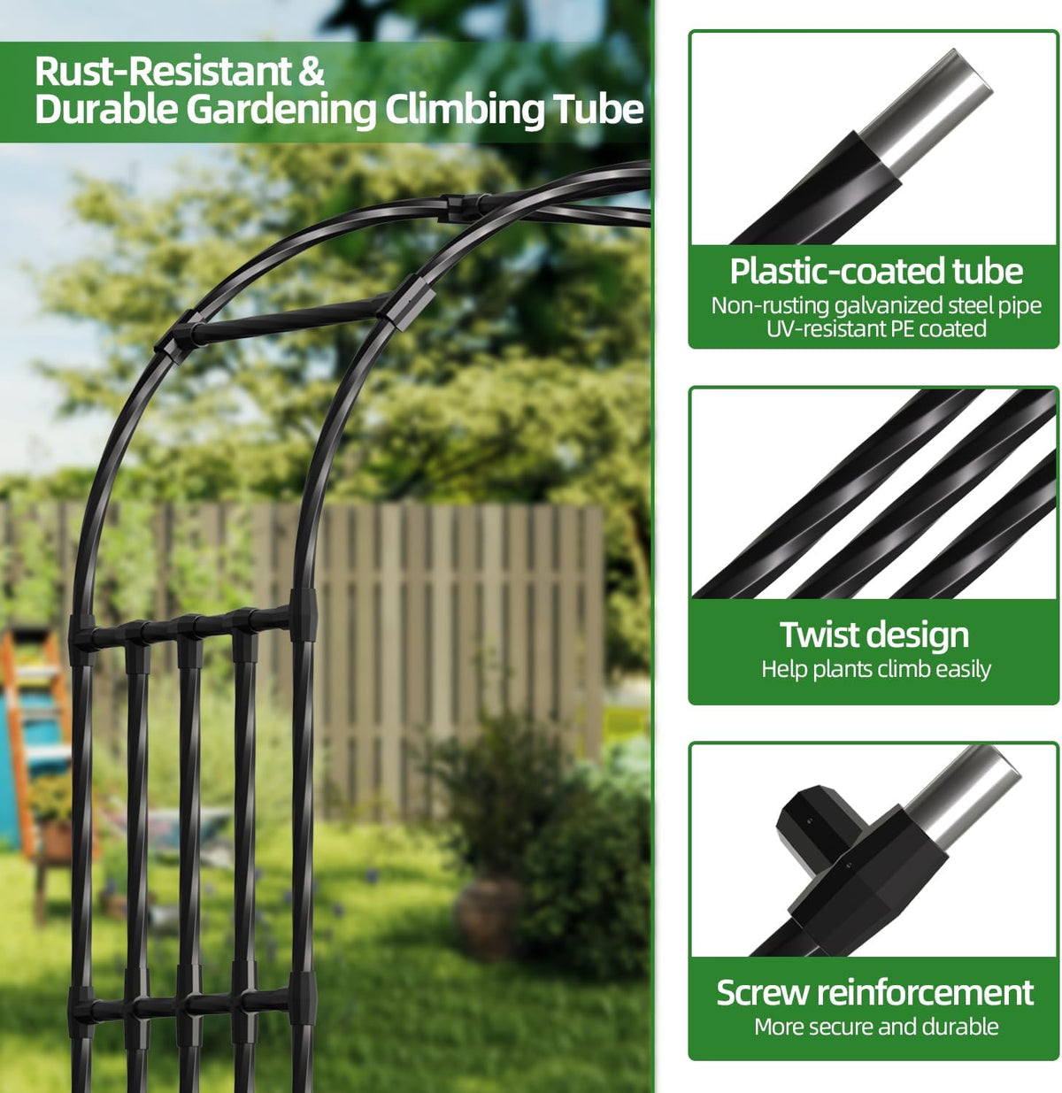 Extra Wide Garden Arch,114 x102.4in Sturdy Metal Arbor for Climbing Plants