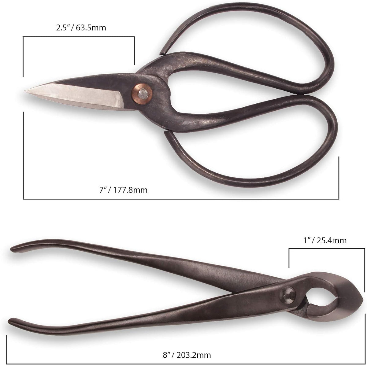 BambooMN Bonsai Basics Set - 8" Concave Cutter, 7" Heavy Duty Shear...