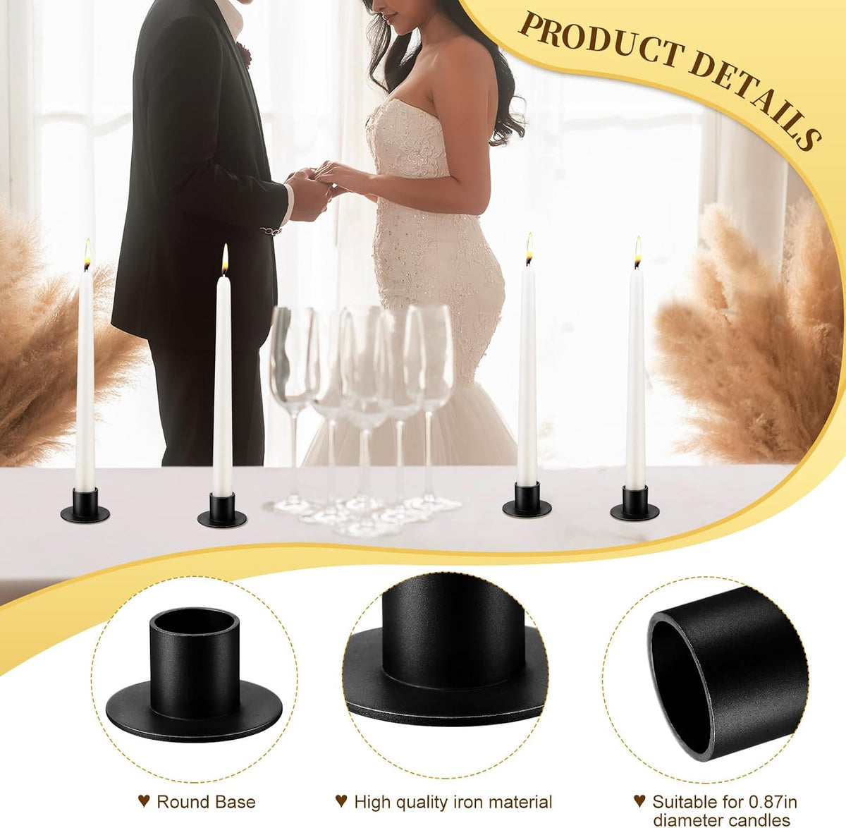 48 Pcs Black Metal Taper Candle Holders Bulk for Wedding Pillar Candles Taper...