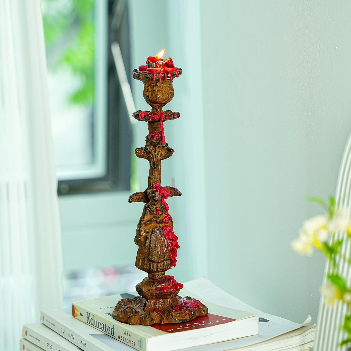 Sungmor Cast Iron Candle Holder, Decorative Candlestick Stand Rust Figurine