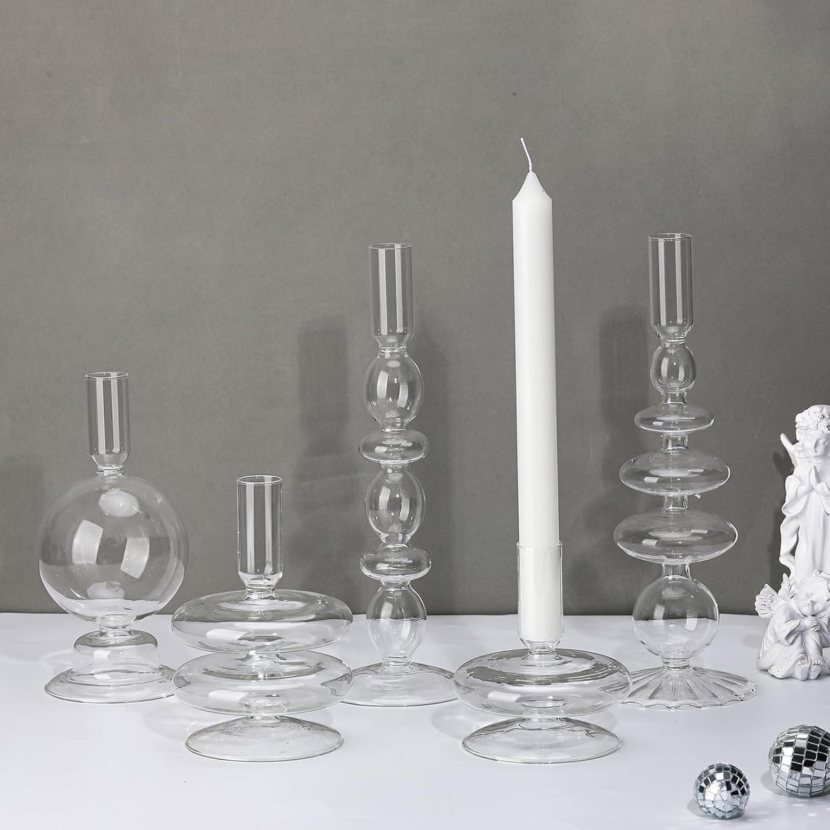 Rtteri 5 Pcs Glass Candlestick Holders Colorful Glass Taper Candle Stand Groo...