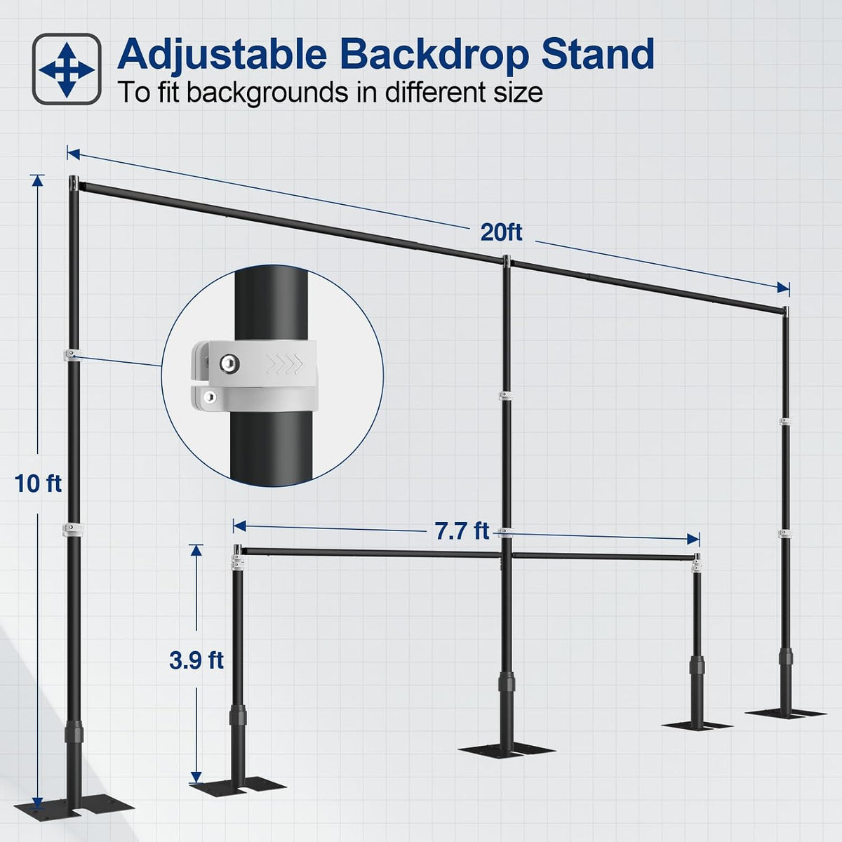 EMART Backdrop Stand Heavy Duty 10x20Ft Adjustable Pipe and Drape Kit-Black