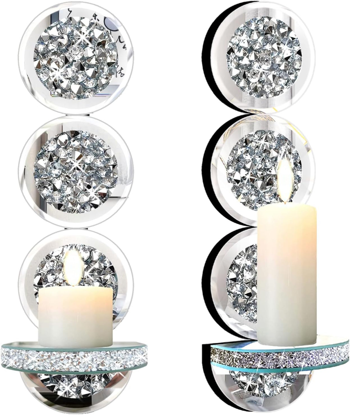 ZOLAPI Set of 2 Crystal Crush Diamond Candle Sconces, Gorgeous Silver Mirrore...