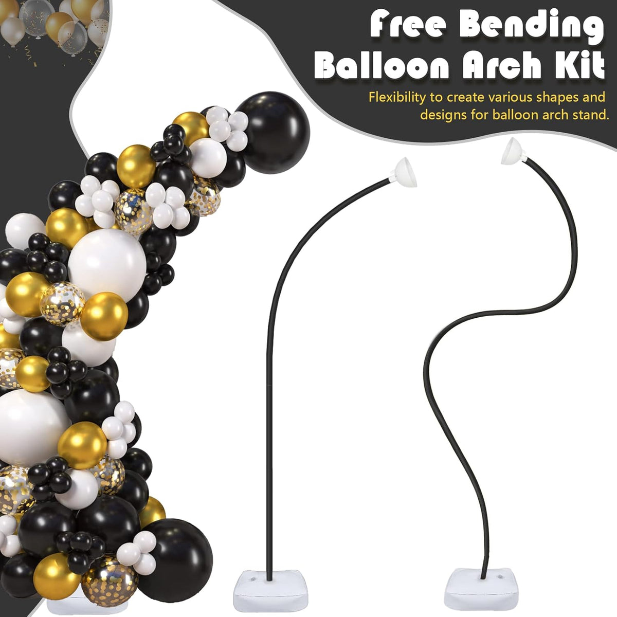 Half Balloon Arch Stand Kit for Floor fit Wedding, Birthday Party, Black