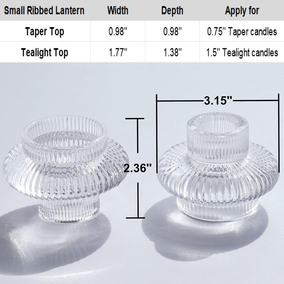 VOHO 12pcs Taper Candle Holders Ribbed Glass, Clear Candle Holder Stackable