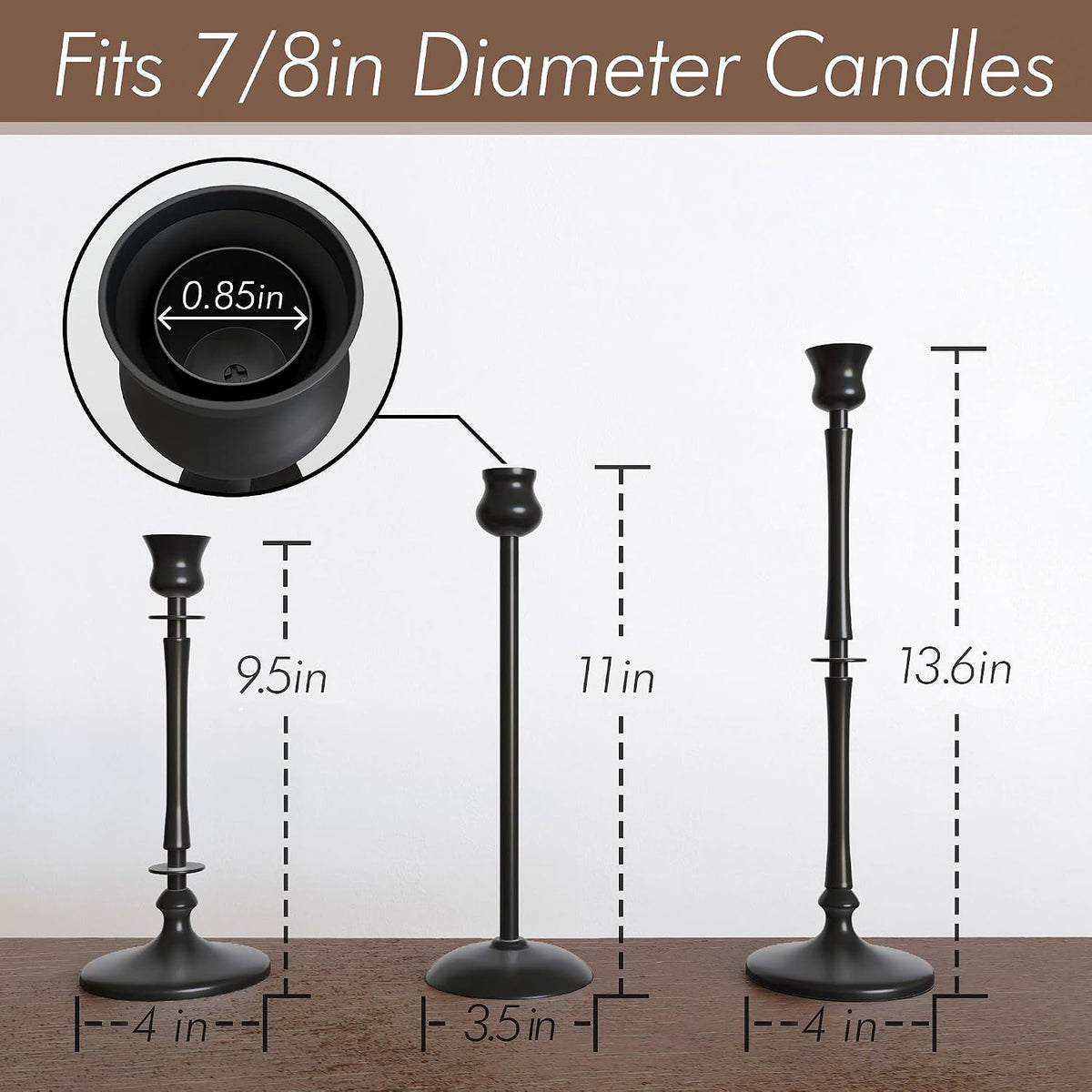 Matte Black Taper Candlestick Holders Set of 3 - Metal Candle Stick Holders
