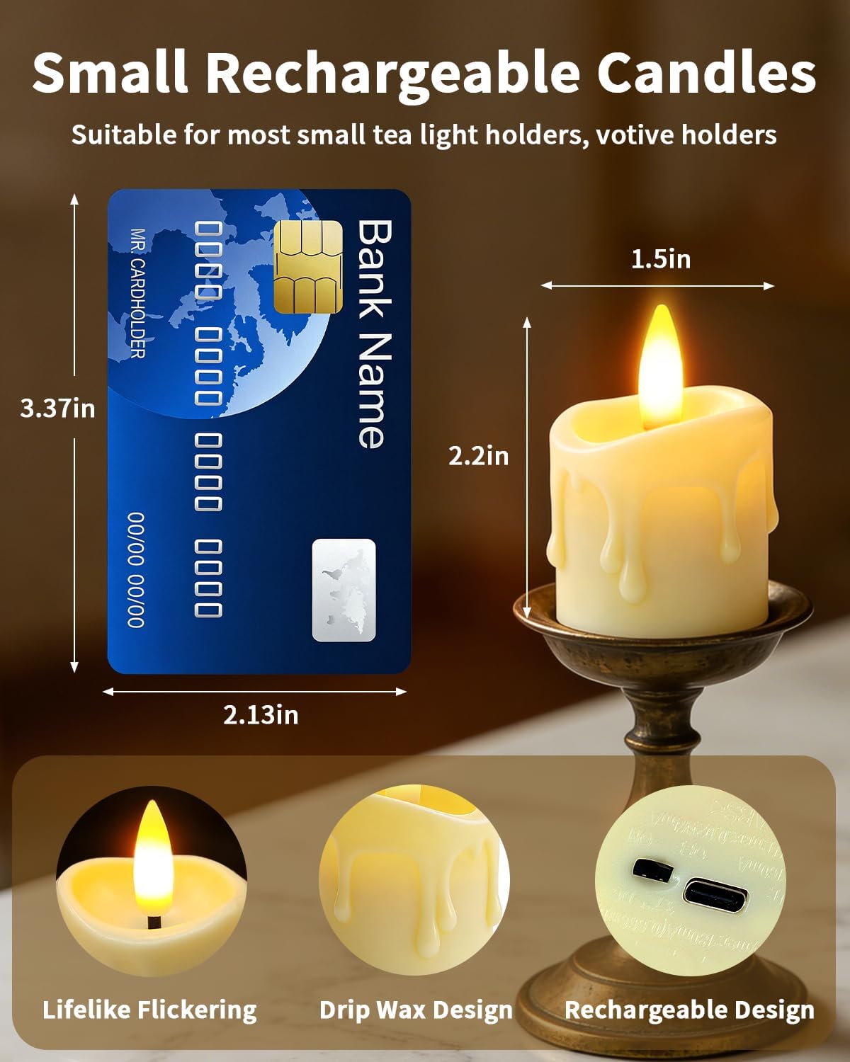 12 Pack Small Rechargeable Flameless Candles with Remote Timer