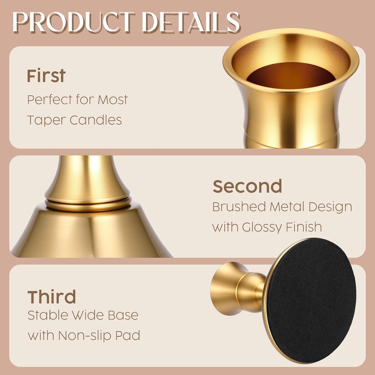 24PCS Brass Gold Taper Candle Holders, Vintage Metal Candlestick Holders