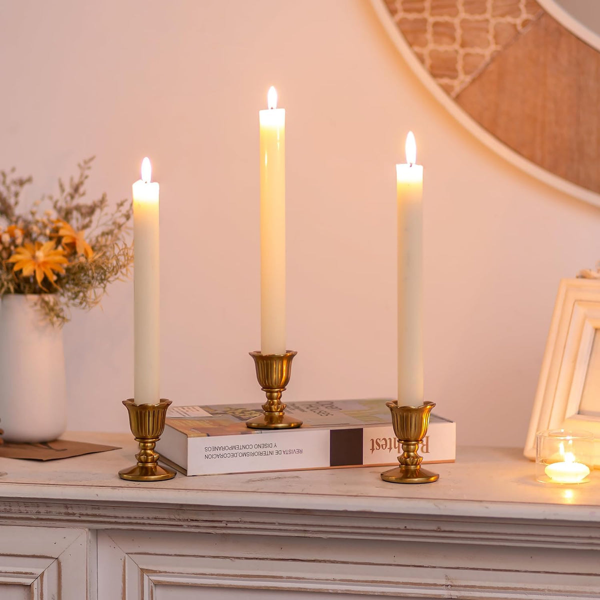 Vintage Candlestick Candle Holders Brass - Romadedi Taper Gold Candle Stick V...