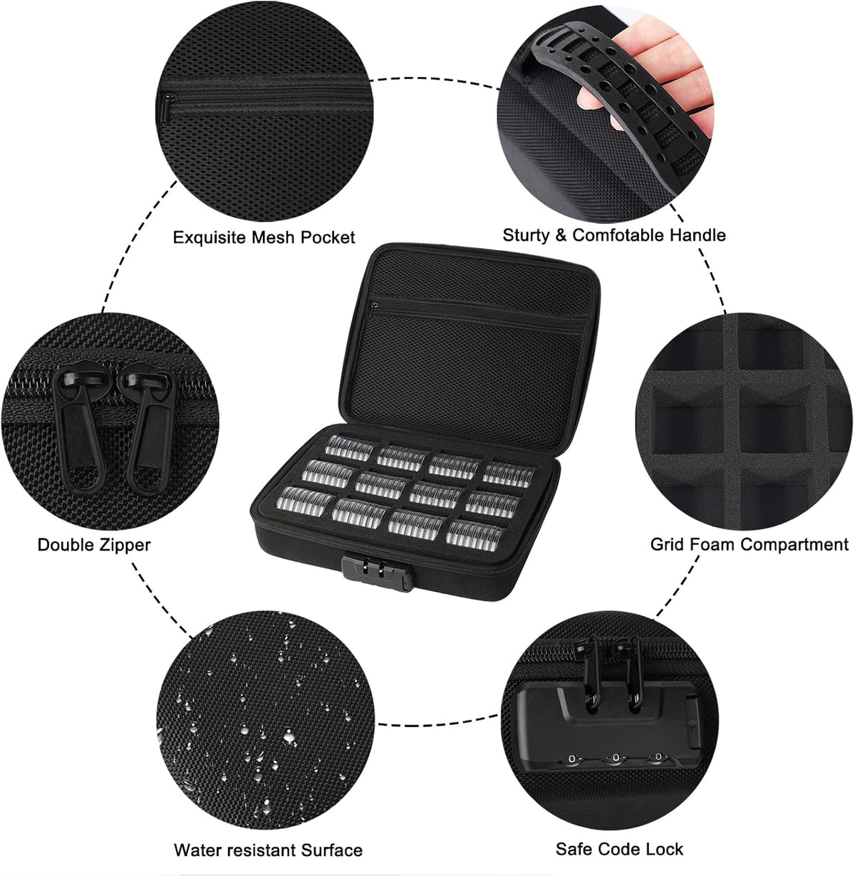 46mm Coin Capsules with Black Foam Gasket and Storage Organizer Box 96PCS