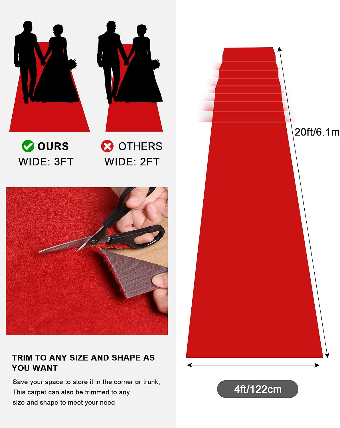 450GSM Extra Thick Red Carpet Runner for Party & Events, 4ft x 20ft