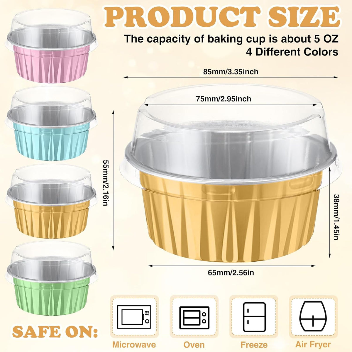 Gejoy 400 Pcs Aluminum Foil Baking Cups with Lids, Classic, Pastel Color