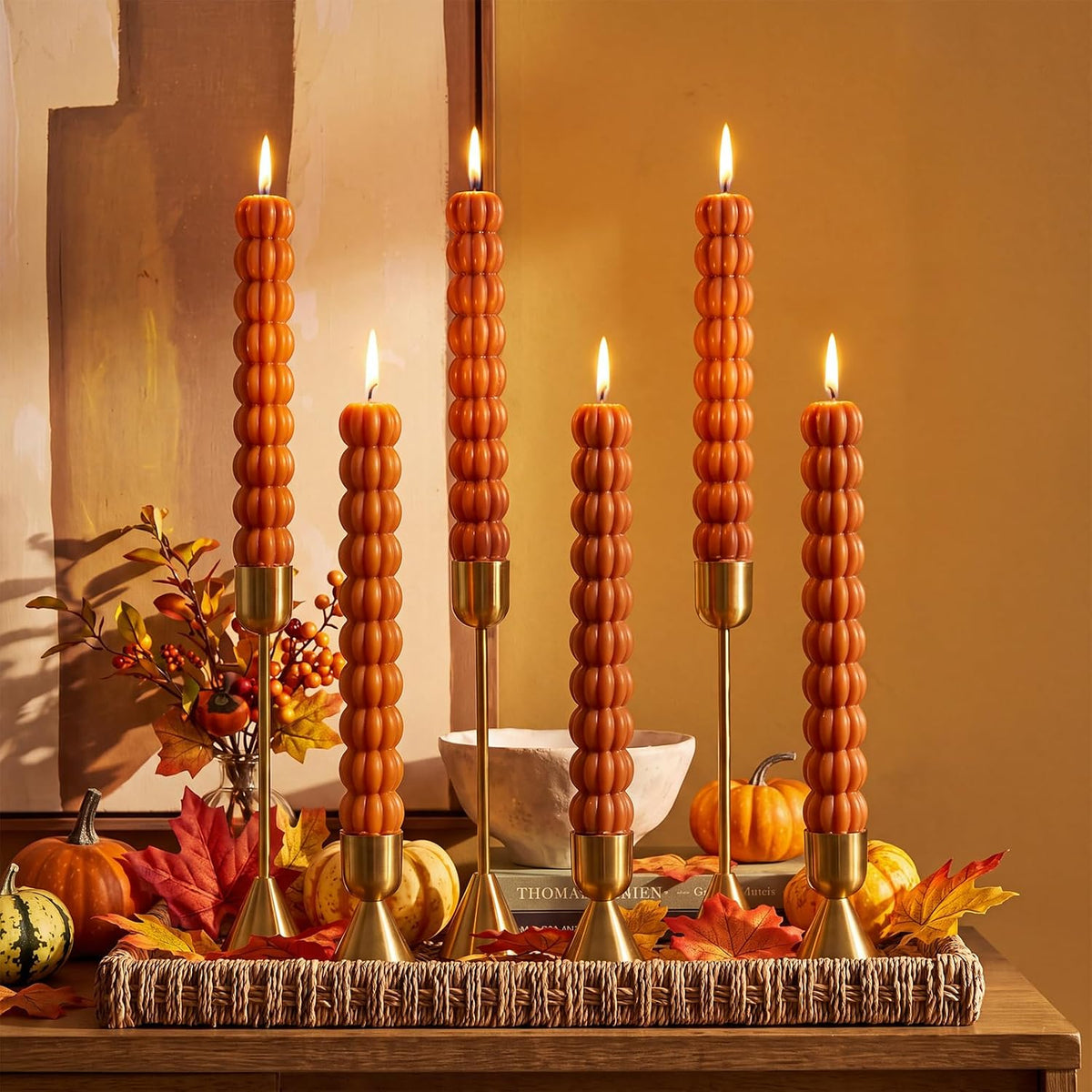 6 Pcs Thanksgiving Candlesticks Fall Taper Candles Pumpkin Decor Gifts