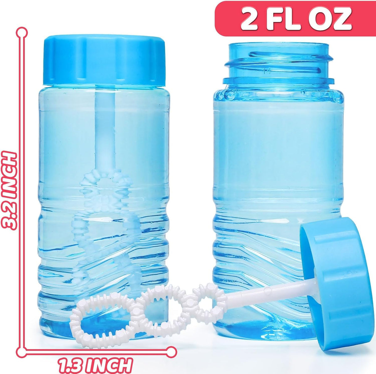 60 Pcs Neon Bubble Solution Bottles Bulk, Lid Attached Wands Party Favor