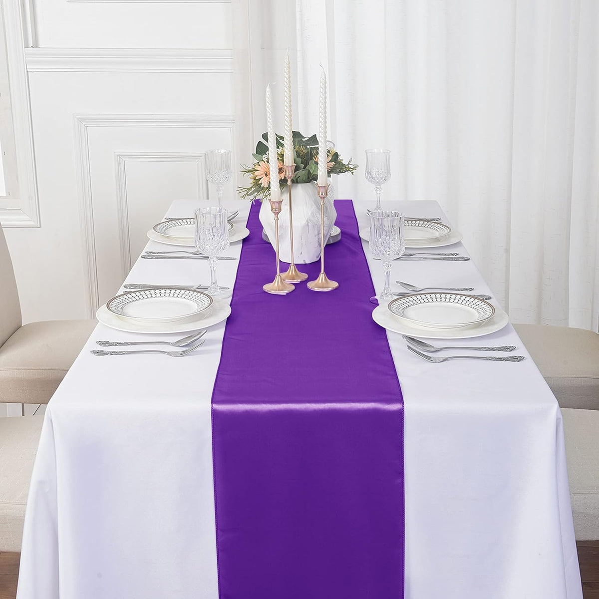 24Pack Table Runner 12 x 108 Inches Satin Silk Table Runner for Wedding, Birt...