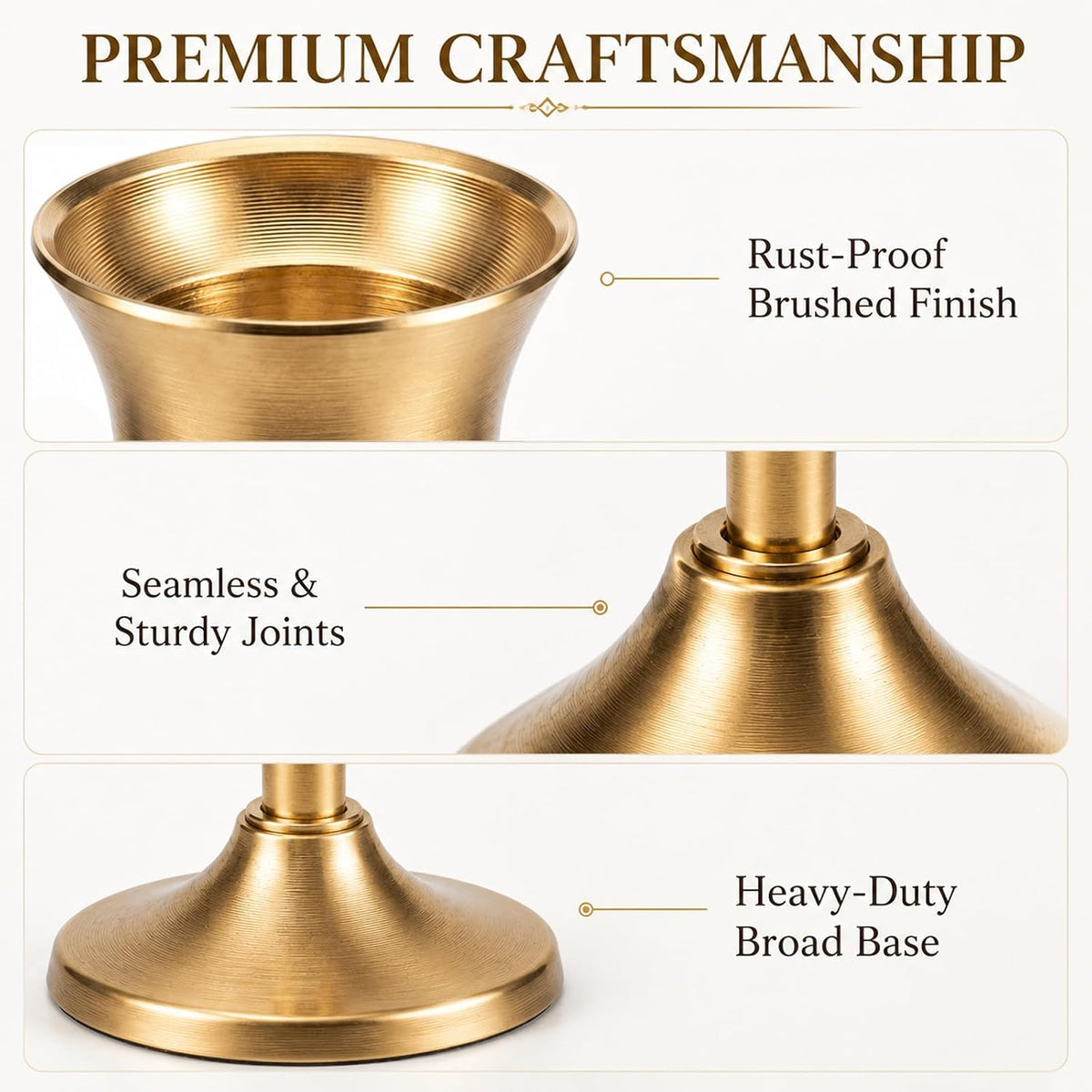 Gold Taper Candle Holders Set of 12, 3 Heights Brass Candlesticks
