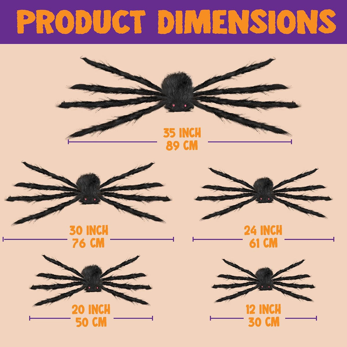 JOYIN 5 Packs Halloween Decorations Outdoor Giant Spiders, Large Black Hairy ...