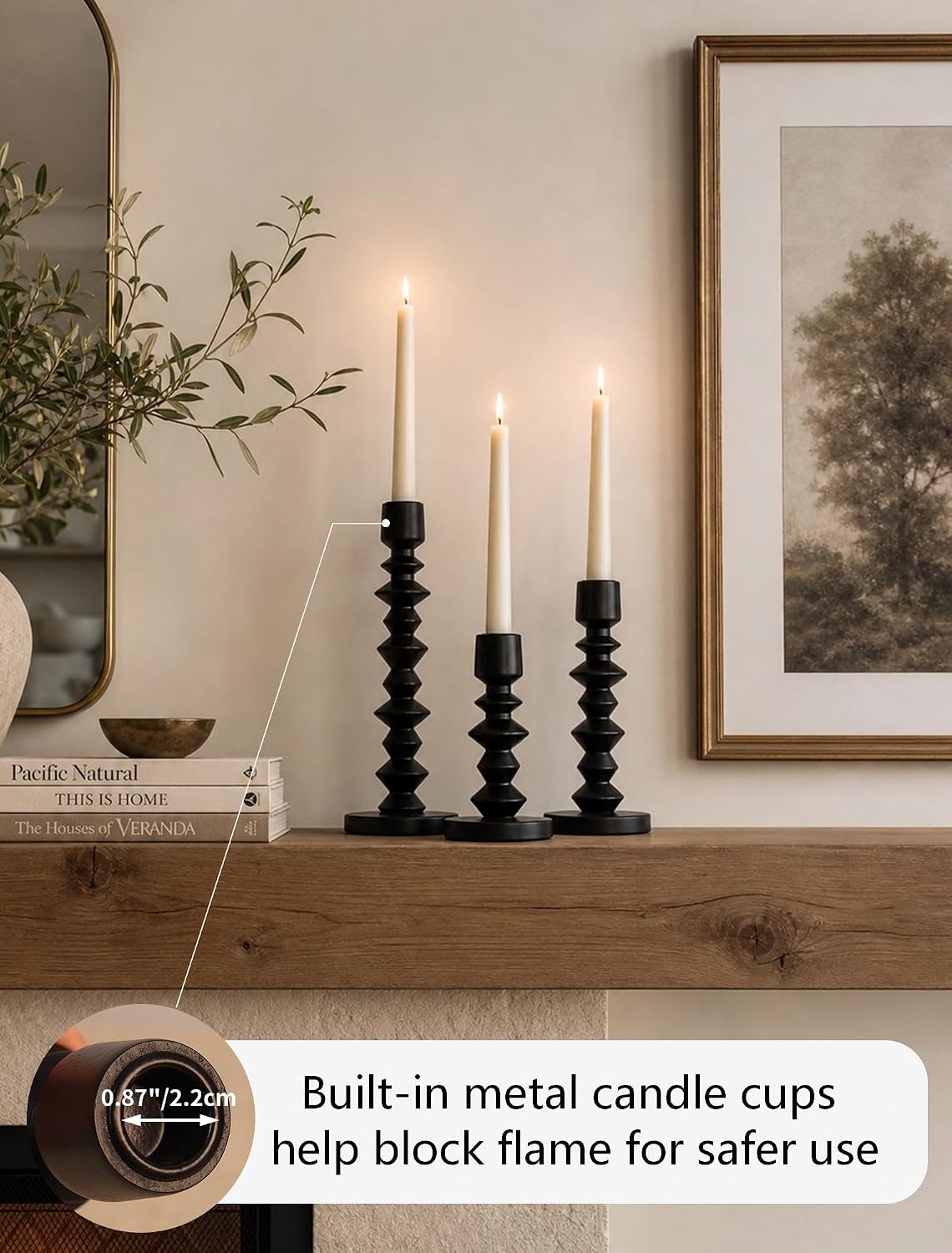 NUPTIO Black Modern Candle Holders: Set of 3 for Candlesticks and Tapers