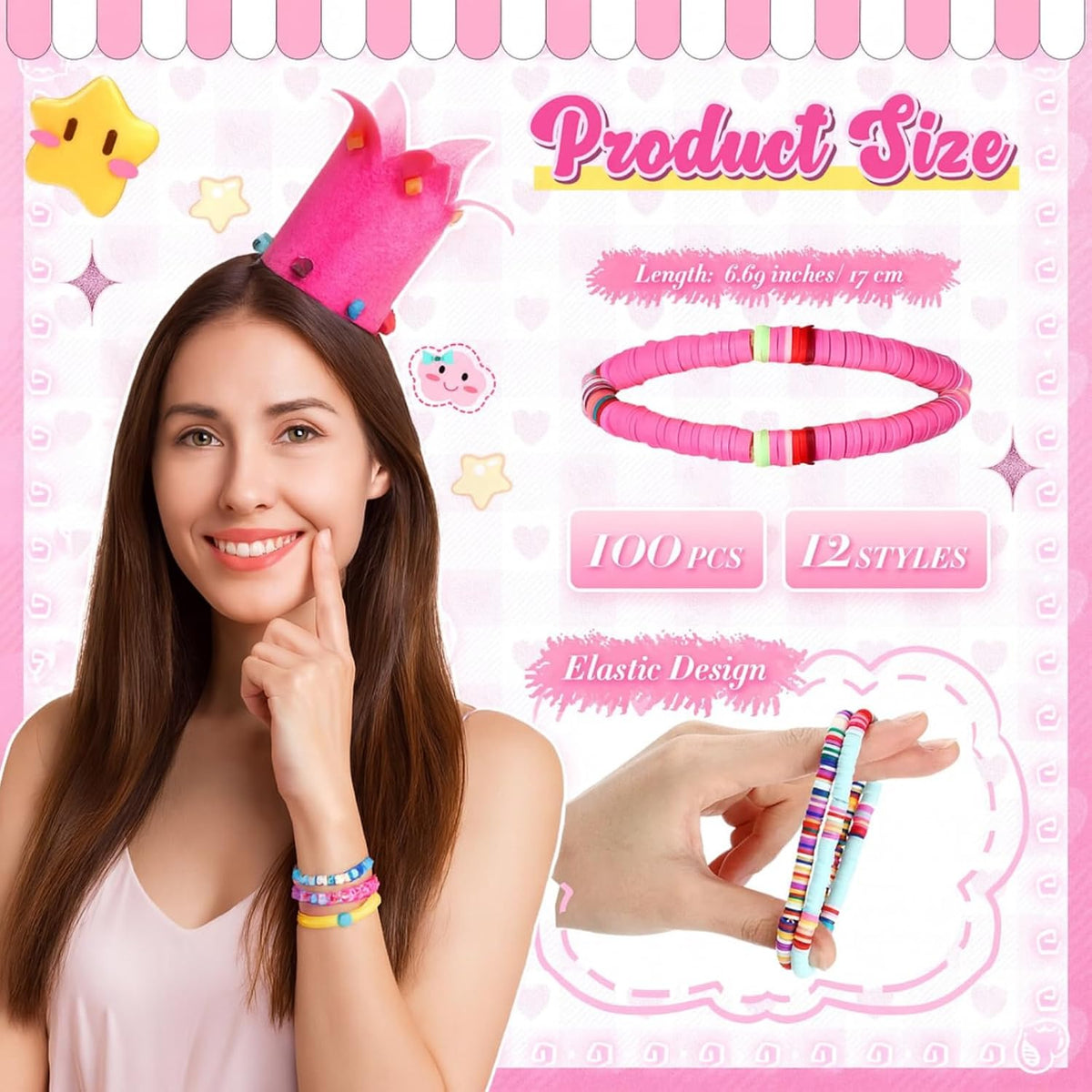 Equsion 100 Pcs Friendship Bracelet for Women Colorful Clay Beaded Bracelet