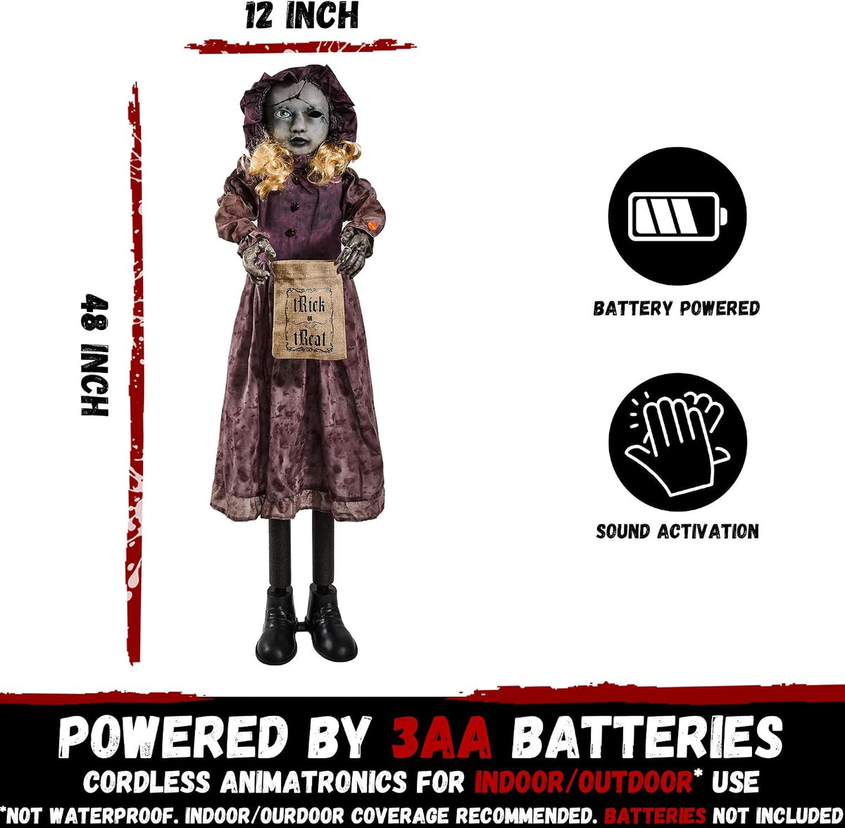 Halloween Animatronics 4ft Creepy Two-Face Doll, Animated 48" Decoration...