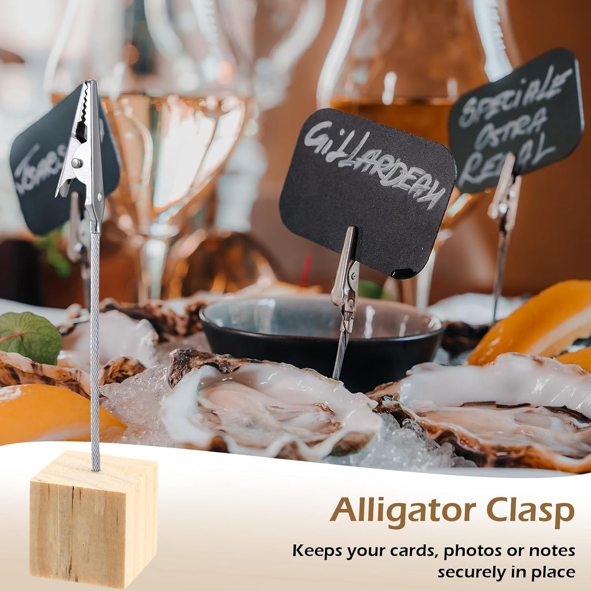 100 Pcs Cube Base Memo Clip Holder with Alligator Clip, Natural Wood Color