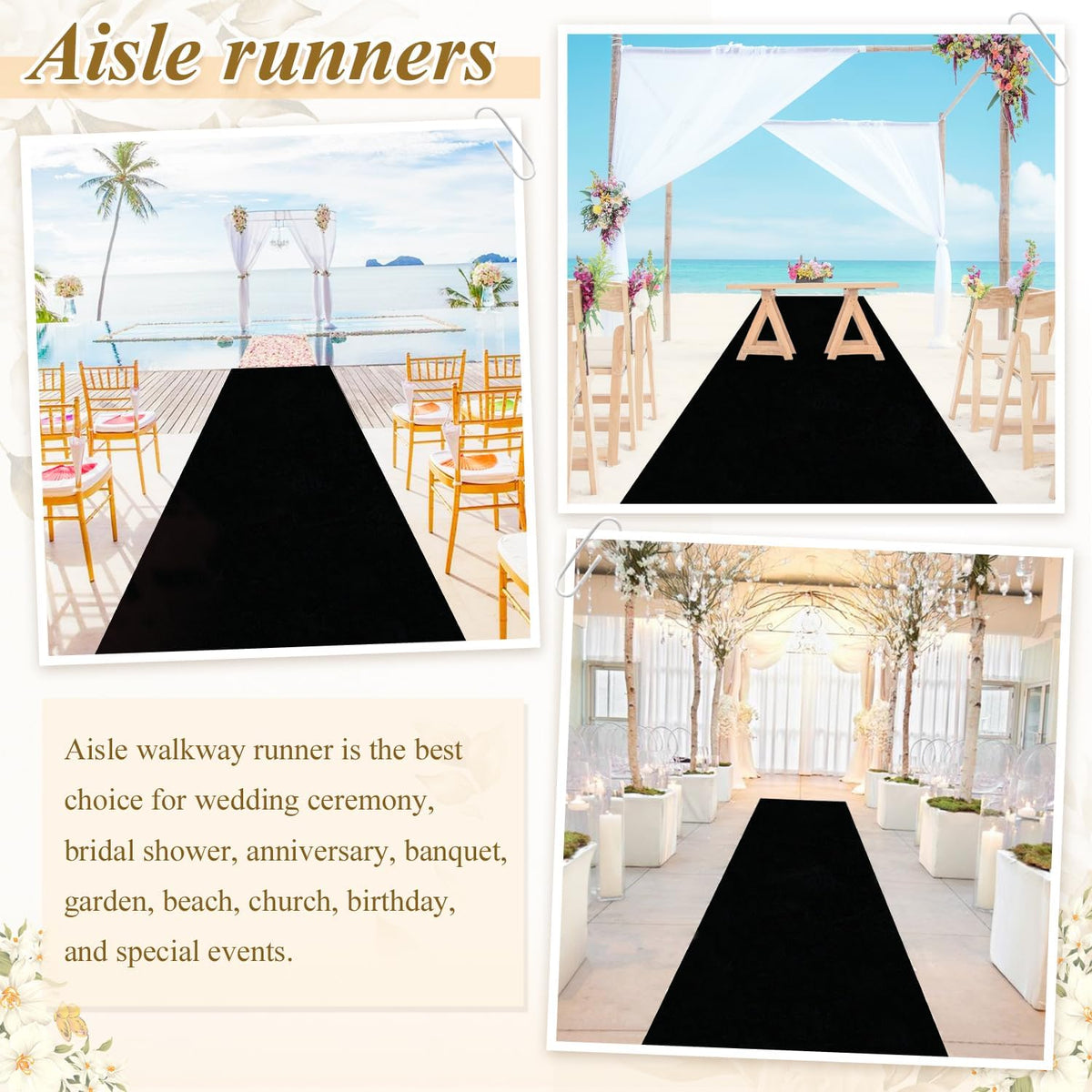 Black Aisle Runner 4FTx15FT Aisle Runner for Wedding Ceremony Velvet Aisle Ru...