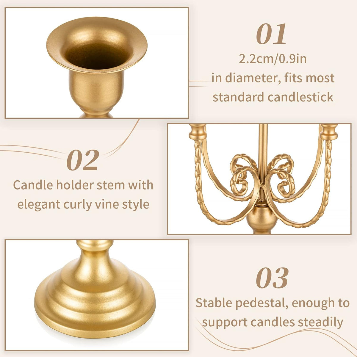 Sziqiqi Gold Candelabra Candle Holders for Wedding Centerpieces, 5 Arms