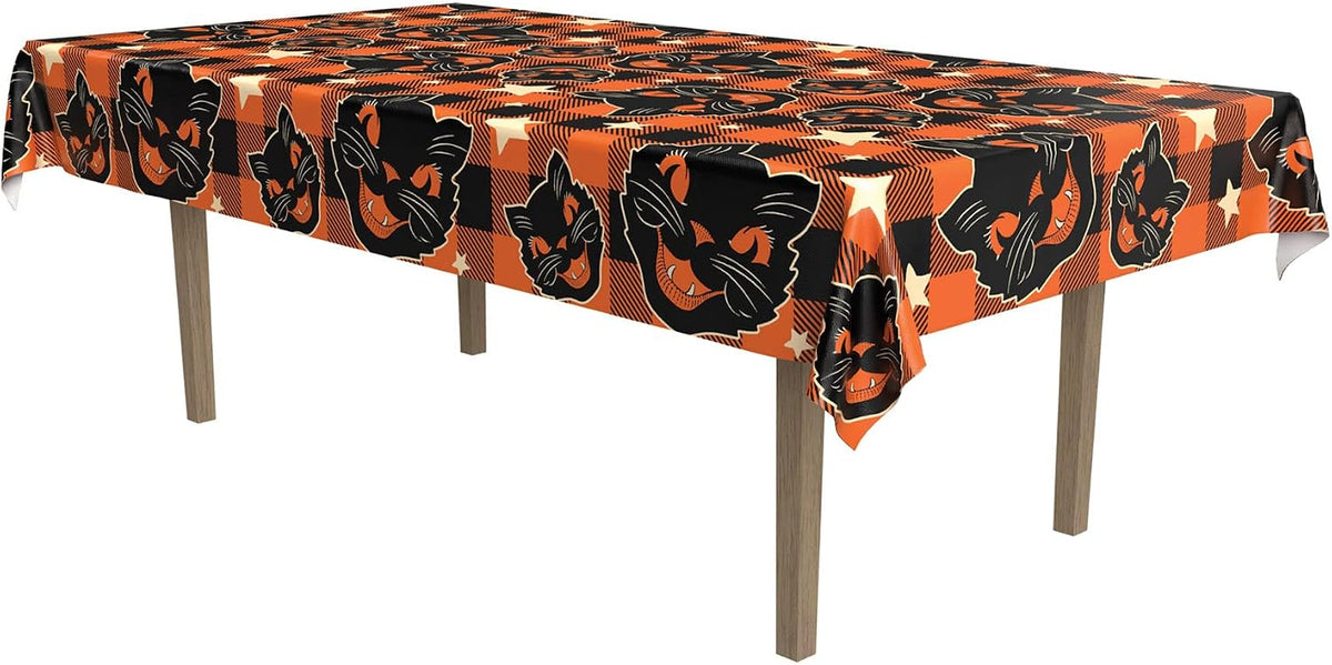 Beistle Fabric Black Cat Vintage Halloween Tablecover, 55” x 90.5” – Polyeste...