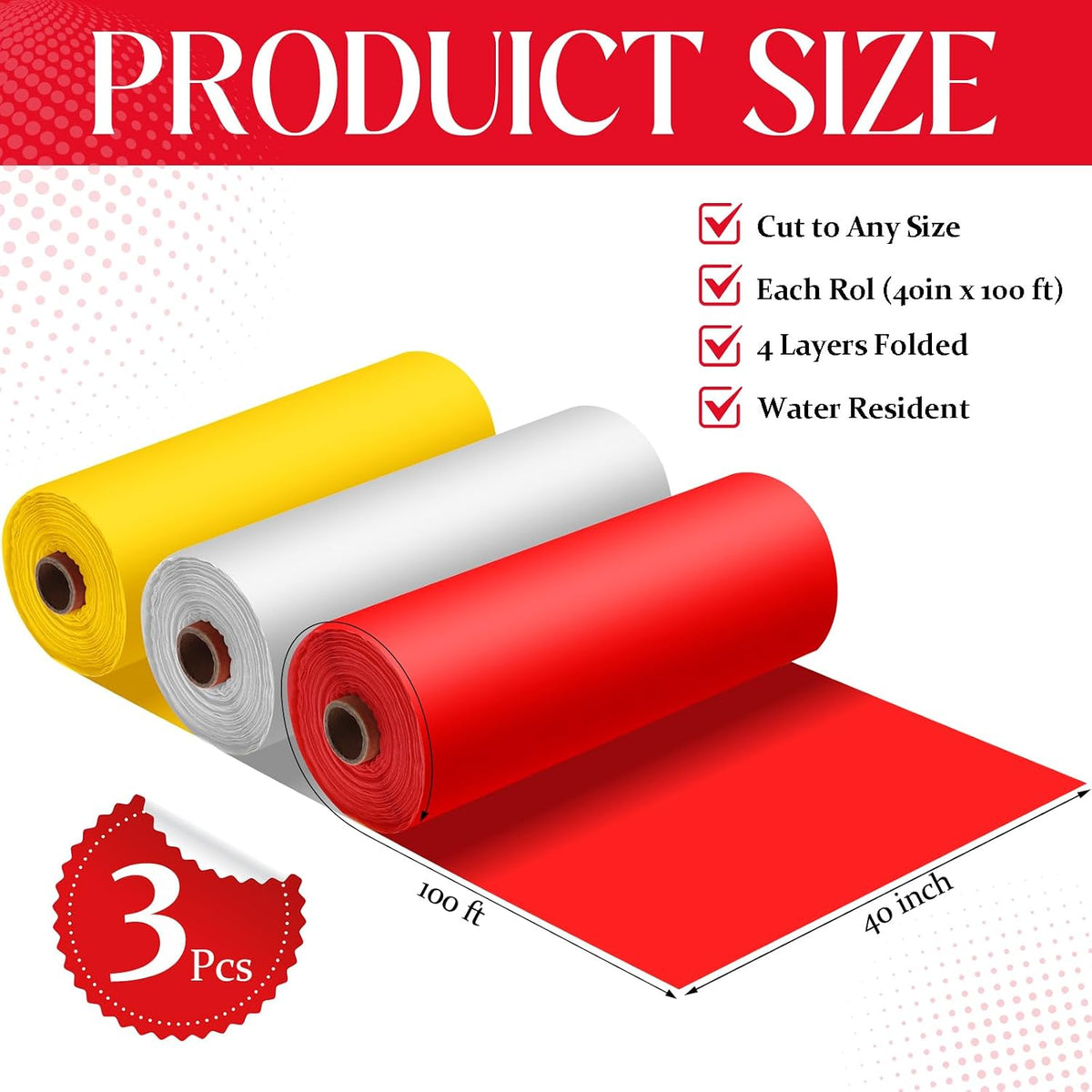 Blulu 3 Rolls Circus Tent Theme Plastic Tablecloth Party,Red Yellow White