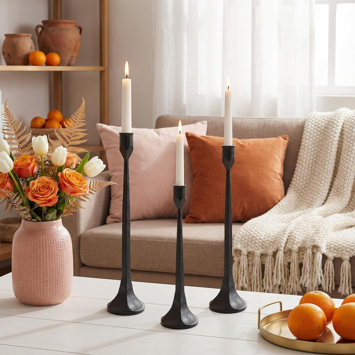 Vintage Cast Iron Black Taper Candle Holders Set of 3 Antique Candlestick