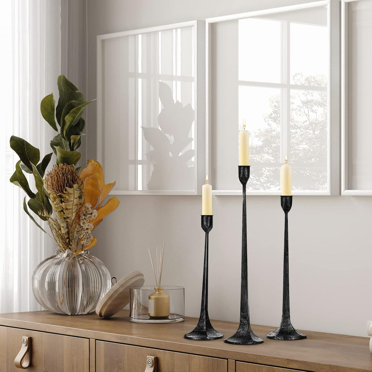 Iron Taper Candle Holder Set of 3 - Decorative Tall Candle Stand