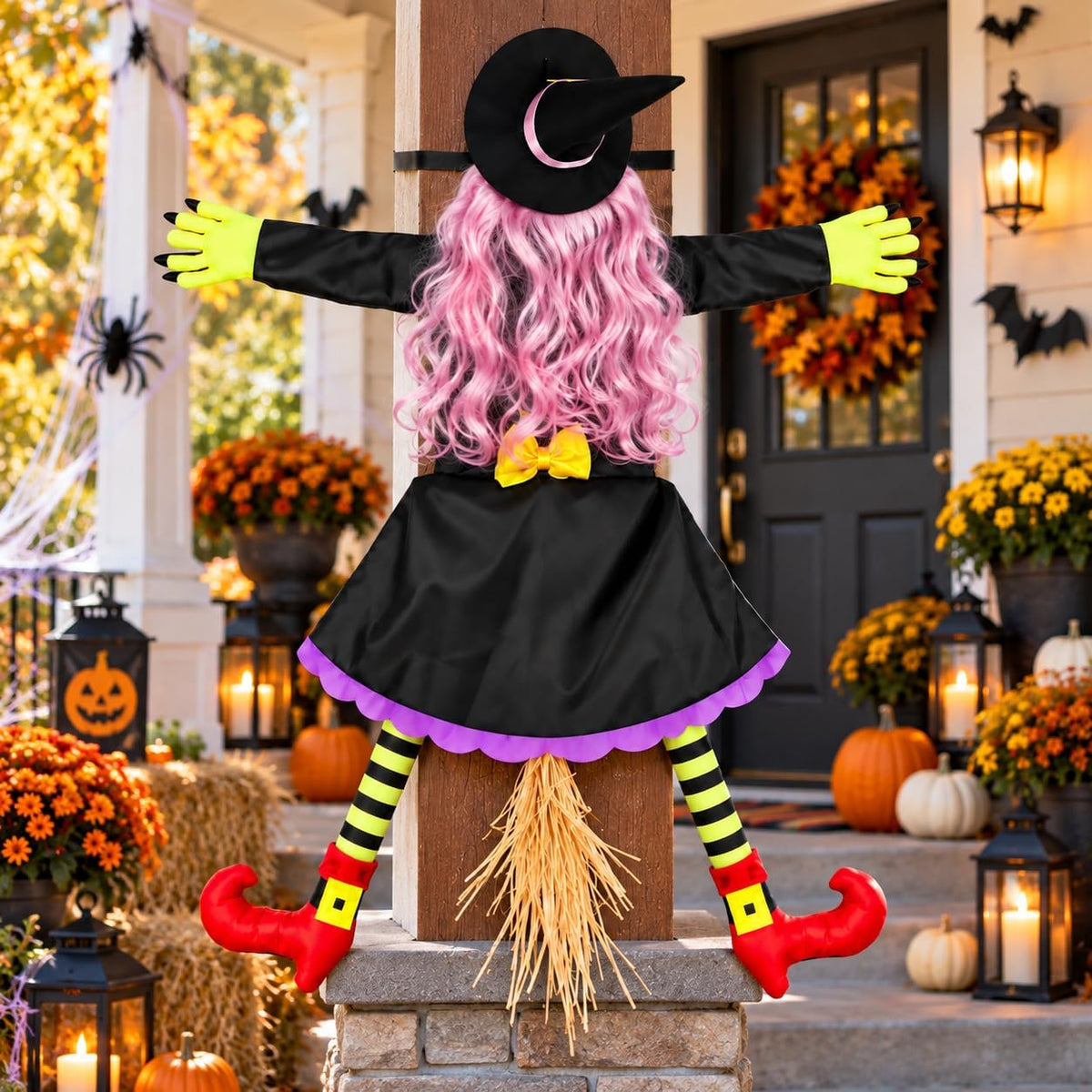 53" Crashing Witch Halloween Decorations Outdoor, Funny Witch Yard Decor...