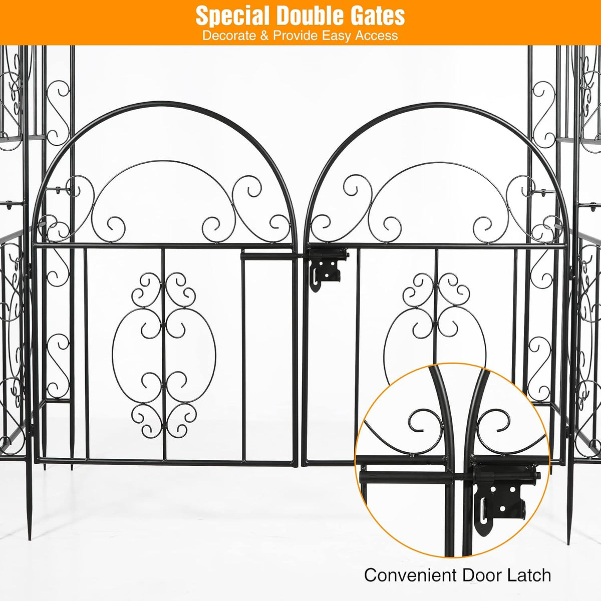 84in High Metal Garden Arbor with Gate, Heavy Duty Wide Garden Arch, Metal Ar...