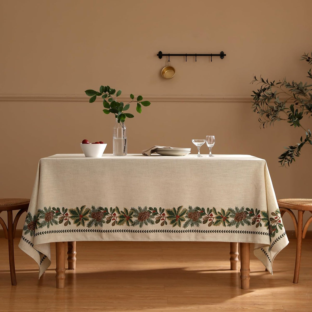 ISAENNE Designer Vintage Square Christmas Tablecloth,55"x55"