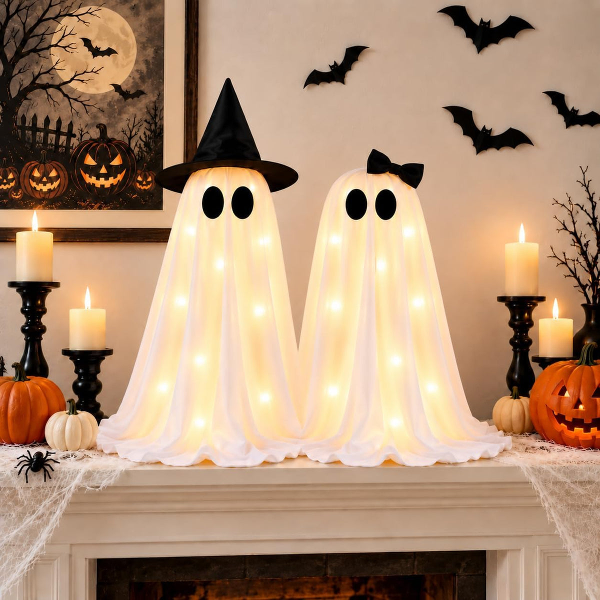 2 Pack Halloween Ghost Decorations Indoor Outdoor, Lighted Ghost Decor with W...