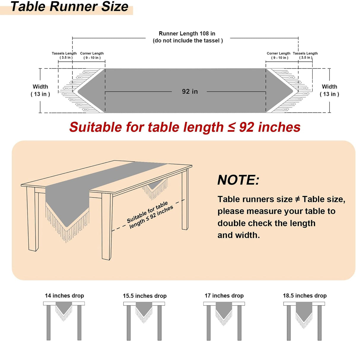 Loom and Mill Luxury Vintage Chenille Table Runner 108 Inches Long, Black