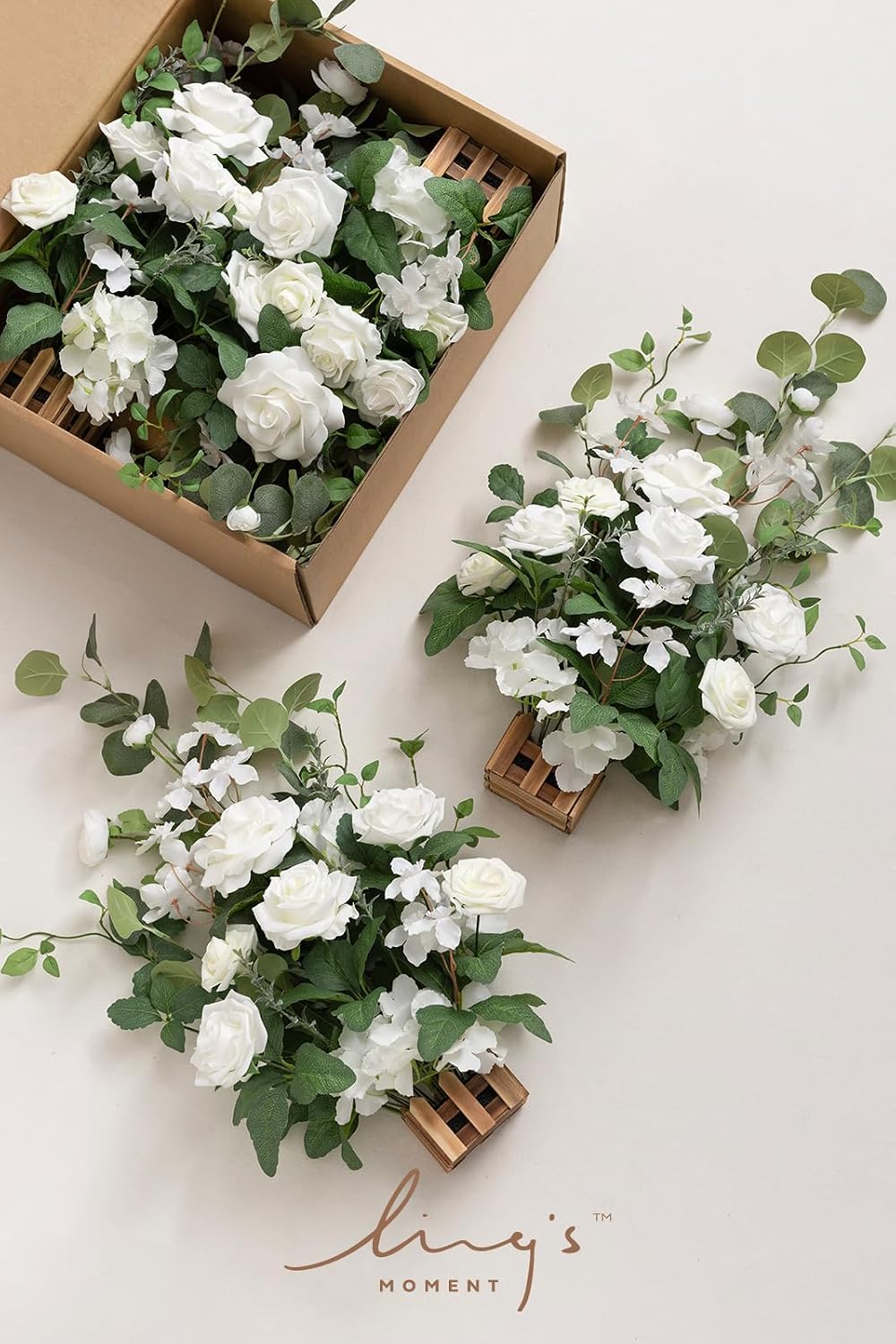 Ling's moment Free-Standing Wedding Aisle Runner Flowers, White Sage, 4pcs