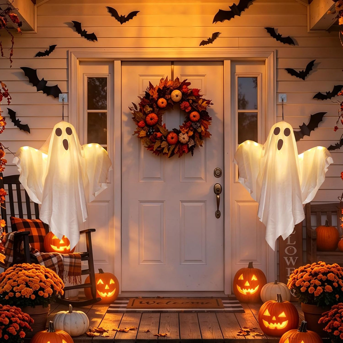 Halloween Hanging Ghost Decor Lights, Timer 8 Dynamic Lighting Modes Waterpro...