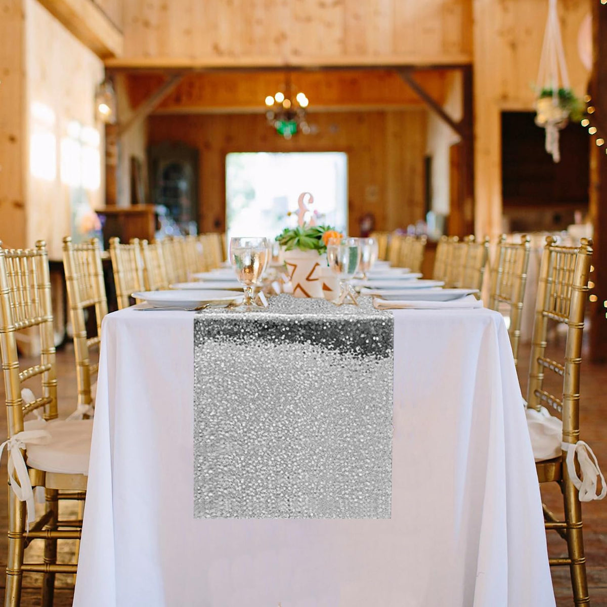 10 Packs 12 x 72 inches Silver Sequin Table Runner