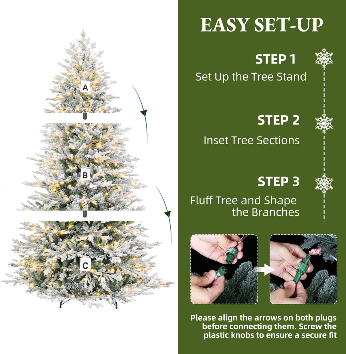 7.5FT Prelit Premium Flocked Christmas Tree, 3325 Realistic Tips